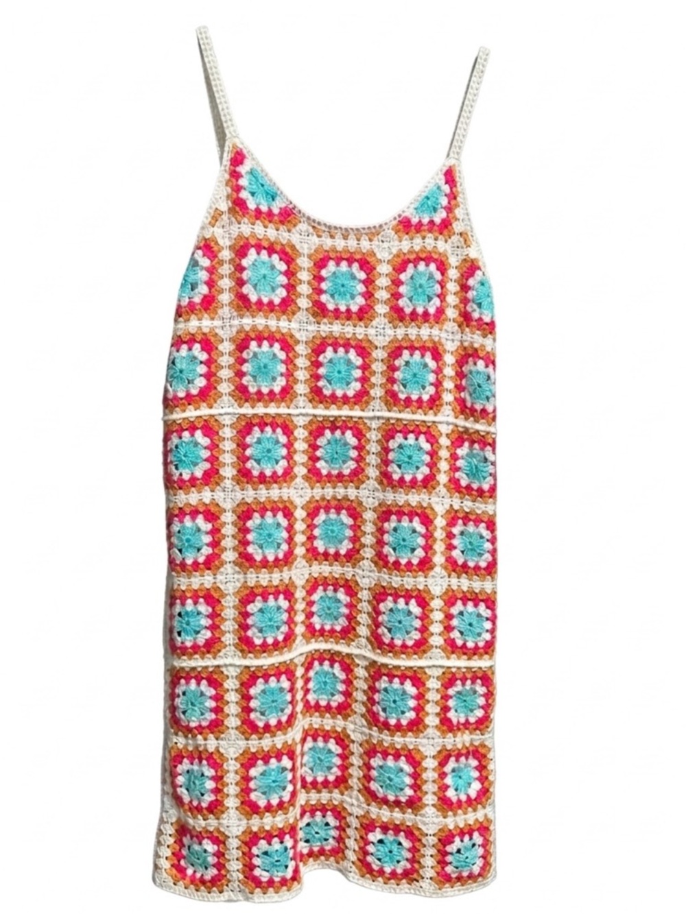 Crochet Willow & Wind Multicolor Slip Dress Size M 70s Style Festival